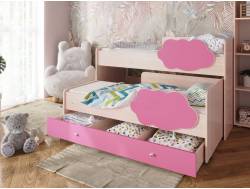Кровать Соник с ящиком млечный дуб с розовым