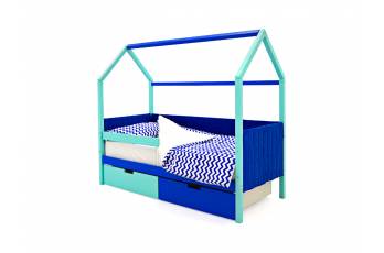 Кровать-домик мягкий Svogen с ящиками и бортиком мятно-синий