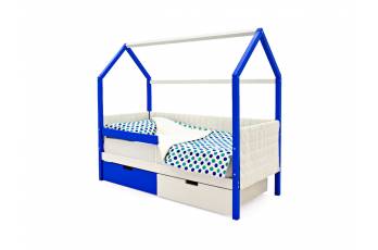 Кровать-домик мягкий Svogen с ящиками и бортиком сине-белый