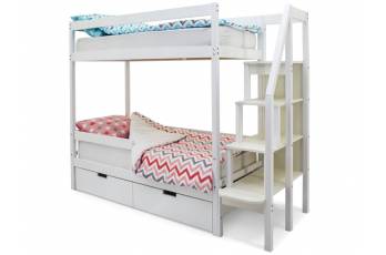Двухъярусная кровать Svogen с ящиками и бортиком белый