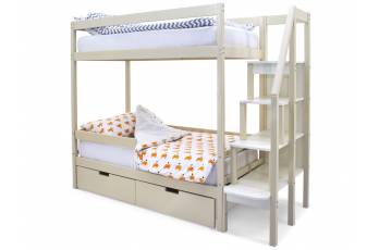 Двухъярусная кровать Svogen с ящиками и бортиком бежевый