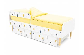 Кровать Stumpa Классика с бортиком и ящиками Треугольники желтый, синий