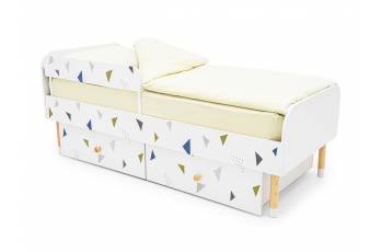 Кровать Stumpa Классика с бортиком и ящиками Треугольники зеленый, синий