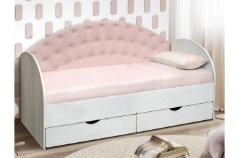 Кровать с продольной мягкой спинкой Софа №10 розовый 800х1900