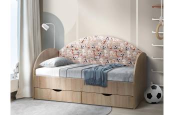 Кровать с продольной мягкой спинкой Софа №11 800х1900 мишки