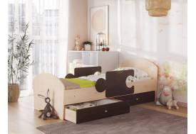 Кровать Мозаика с бортиками и ящиком млечный дуб с венге