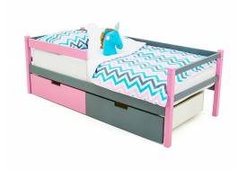 Кровать-тахта Svogen с ящиками и бортиком лаванда-графит