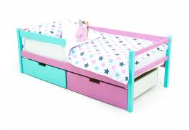 Кровать-тахта Svogen с ящиками и бортиком мятный-лаванда