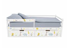 Кровать-тахта Svogen с ящиками и бортиком с фотопечатью белый/зверята