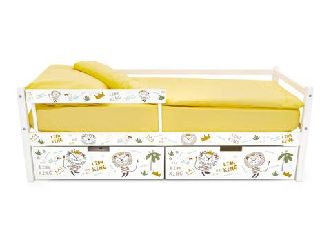 Кровать-тахта Svogen с ящиками и бортиком с фотопечатью белый/львята