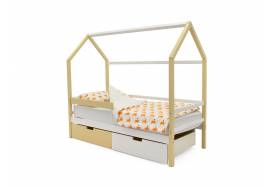 Кровать-домик Svogen с ящиками и бортиком бежево-белый