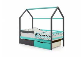 Кровать-домик Svogen с ящиками и бортиком графит-мятный