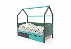 Кровать-домик мягкий Svogen с ящиками графит-мятный