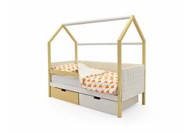 Кровать-домик мягкий Svogen с ящиками и бортиком бежево-белый