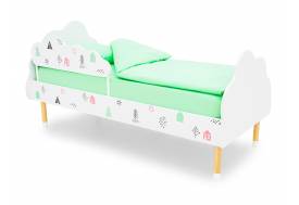 Кровать Stumpa Облако с бортиком рисунок Домики розовый, бирюзовый