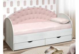 Кровать с продольной мягкой спинкой Софа №10 розовый 800х1900