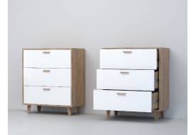 Комод Эго К-3 3 ящика дуб крафт золотой/белый глянец на ножках