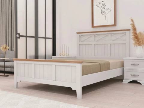 Кровать Грация-5 1400 Белый античный с карнизом Сосна