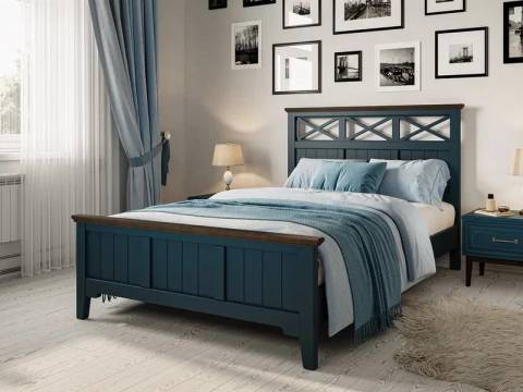 Кровать Грация-5 1400 Сапфировый с карнизом Дуб коньяк