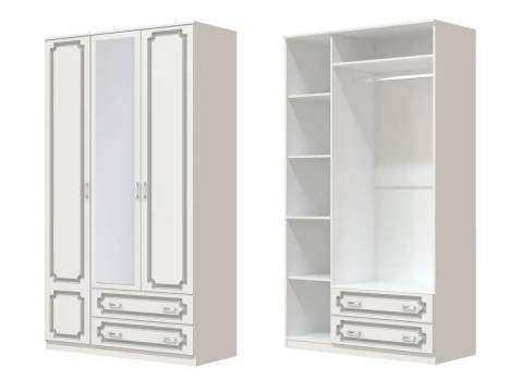 Шкаф ШР-3 платье и бельё с зеркалом Лак Белый жемчуг