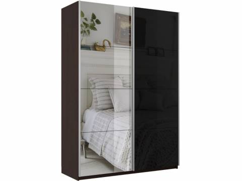 Шкаф-купе Прайм 2-х дверный 1400 Зеркало/Стекло Черное Венге