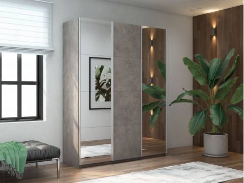 Шкаф-купе Прайм 3-х дверный 2100 два Зеркала/ДСП Бетон