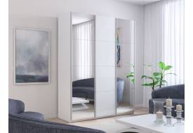 Шкаф-купе Прайм 3-х дверный 1800 Зеркало/Стекло Белое/Зеркало Белый Снег
