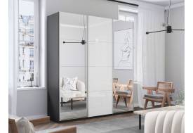 Шкаф-купе Прайм 3-х дверный 2100 Зеркало/Стекло Белое/Зеркало Серый Диамант