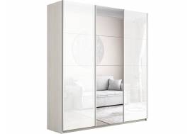 Шкаф-купе Прайм 3-х дверный 1800 два Стекла Белые/Зеркало Ясень Анкор Светлый