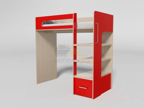 Кровать двухъярусная №10 без дивана Дуб молочный/красный