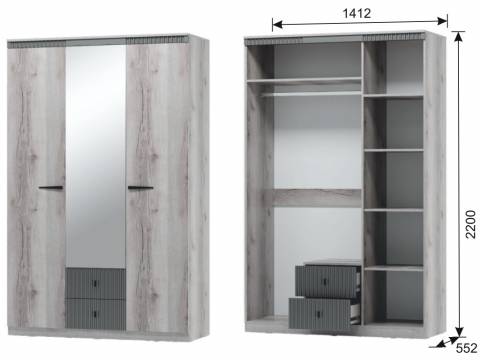 Шкаф трехдверный № 1 с цоколем Ольга 3 дуб делано