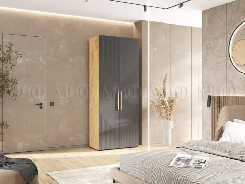 Шкаф 2-х створчатый (900) Ирис Браш Графит, Дуб Крафт