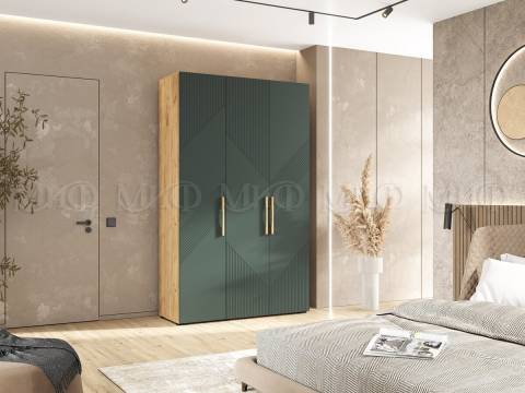 Шкаф 3-х створчатый (1350) Ирис Браш Мени Грин, Дуб Крафт