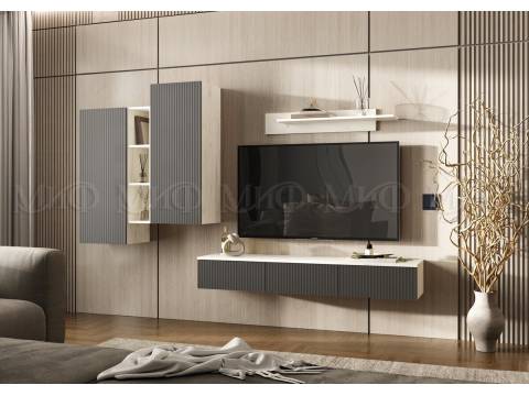 Гостиная навесная Оскар Графит, Дуб Крафт Белый