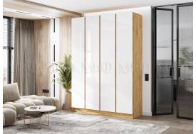 Шкаф четырехстворчатый Келвин (1600) Белый Глянец, Дуб Крафт-вставка дуб крафт