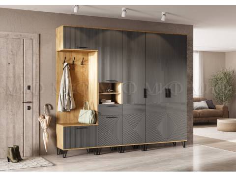 Прихожая Флэш Браш Графит, Дуб Крафт