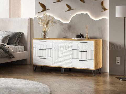 Комод (1500) Флэш Браш Вайт, Дуб Крафт