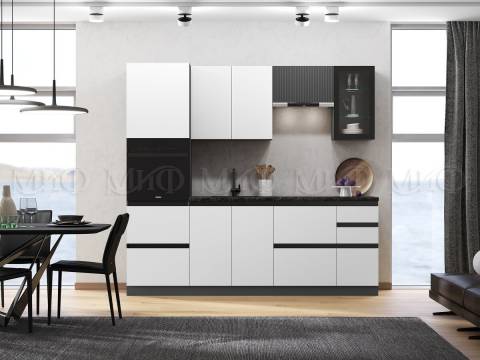 Кухня Техно-6 2400 мм Графит/Белый снег софт