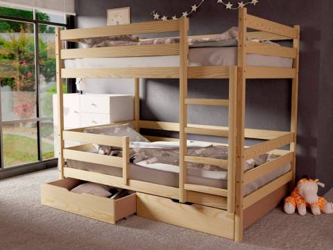 Двухъярусная кровать без крыши без покраски 80х160 см с ящиками