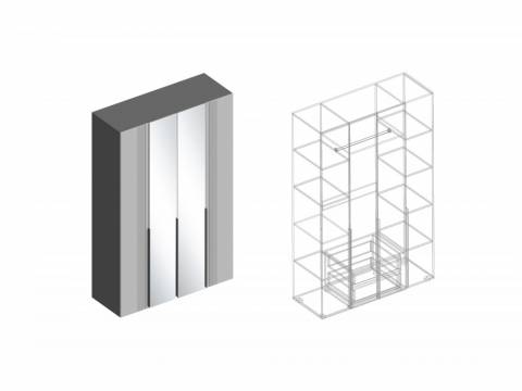 Шкаф Вита 4-створки с зеркалом тёмно серый лофт