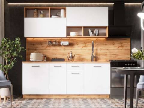 Кухонный гарнитур Лайма ЛДСП 2000 мм Дуб Вотан-Белый