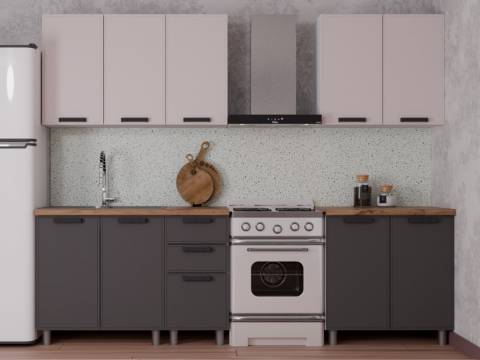 Кухонный гарнитур Магнолия 2000 мм Кашемир/Сталь