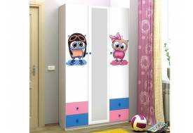 Шкаф трехдверный с зеркалом и фотопечатью Совята 3.1