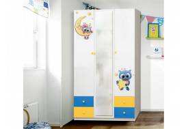 Шкаф трехдверный с зеркалом и фотопечатью Совята 3.2